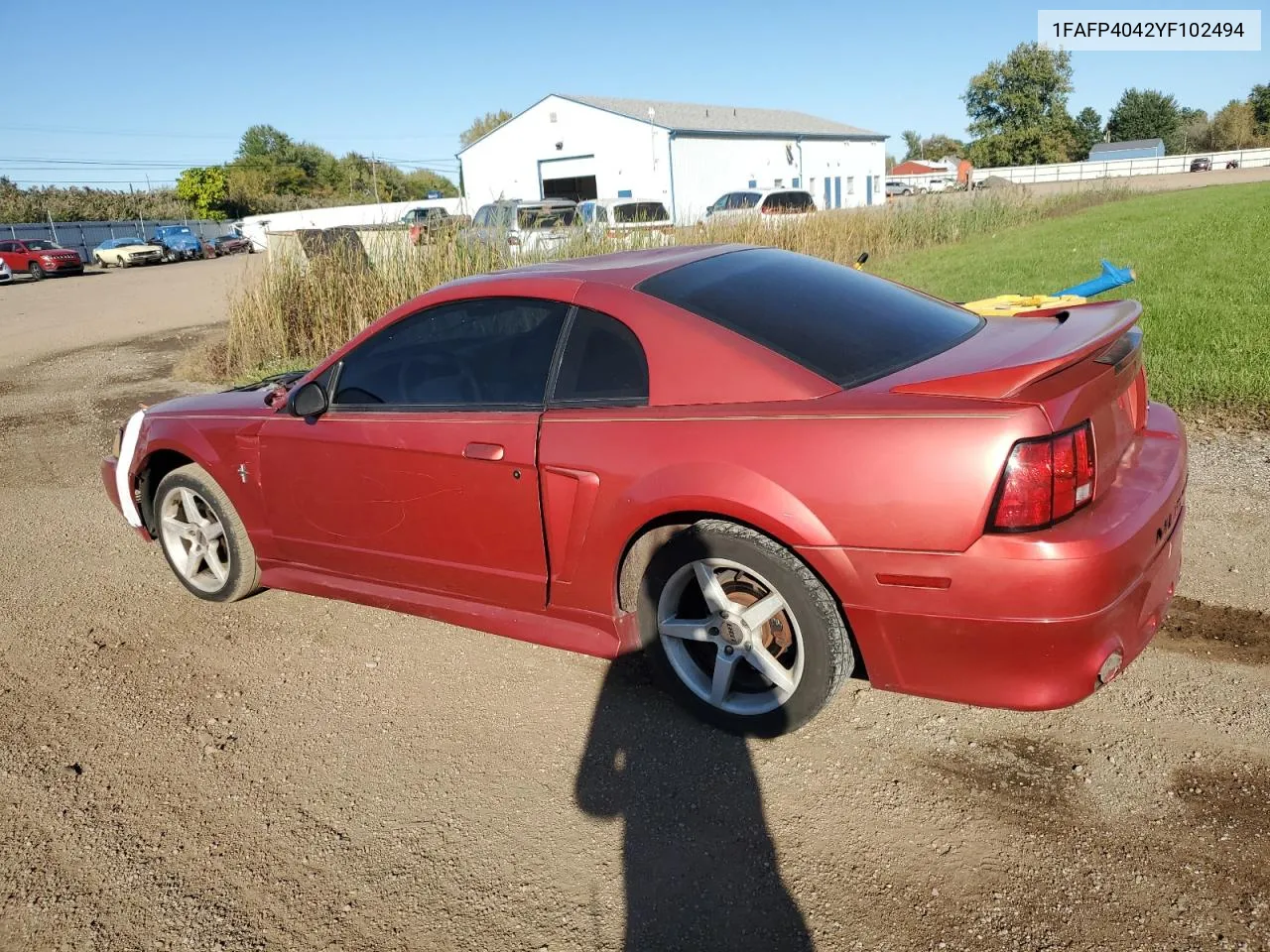 2000 Ford Mustang VIN: 1FAFP4042YF102494 Lot: 75202194