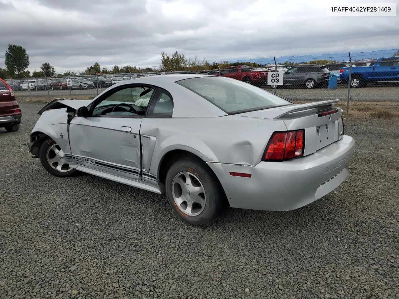 2000 Ford Mustang VIN: 1FAFP4042YF281409 Lot: 76087334