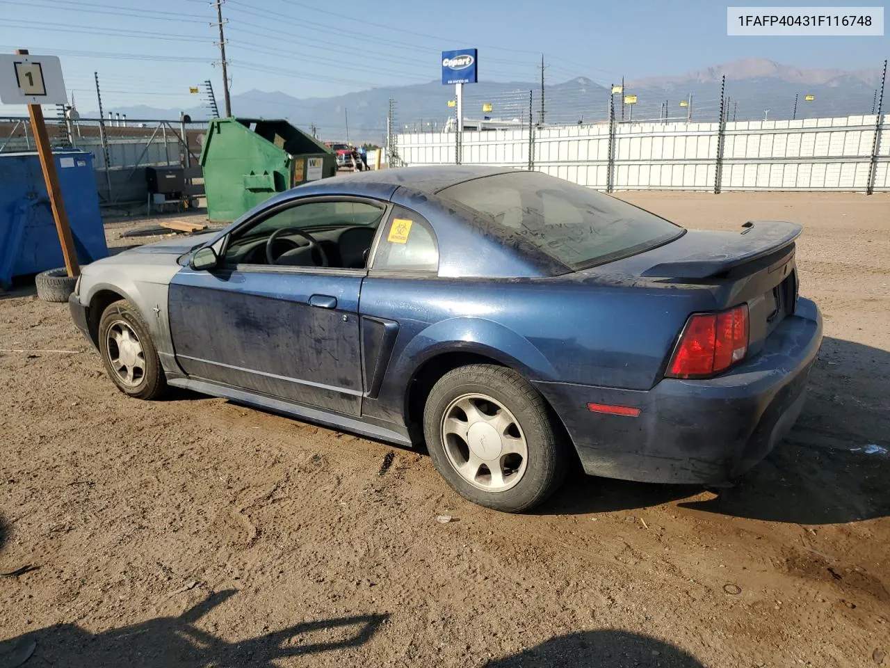 2001 Ford Mustang VIN: 1FAFP40431F116748 Lot: 74848894