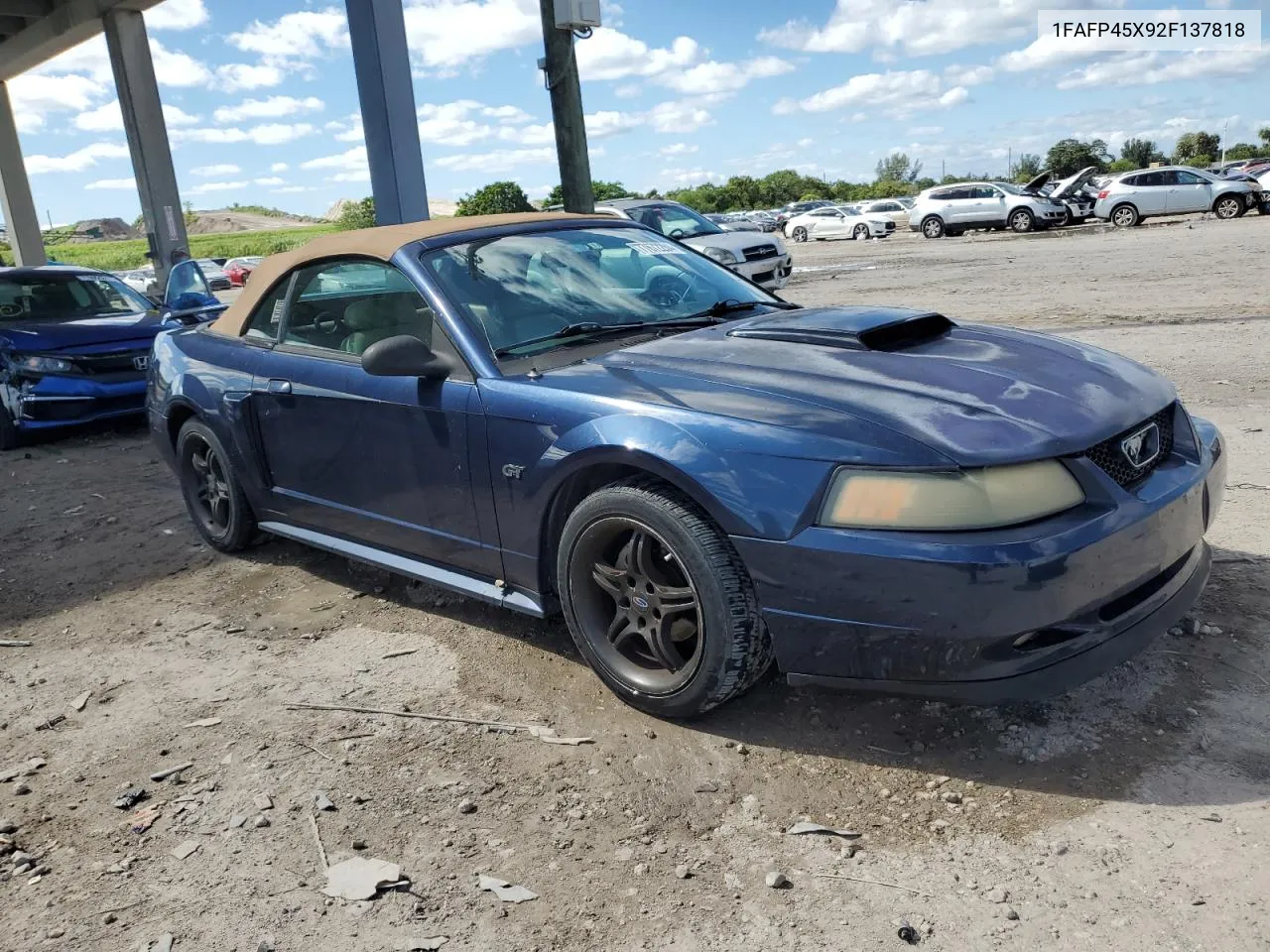 2002 Ford Mustang Gt VIN: 1FAFP45X92F137818 Lot: 77672284