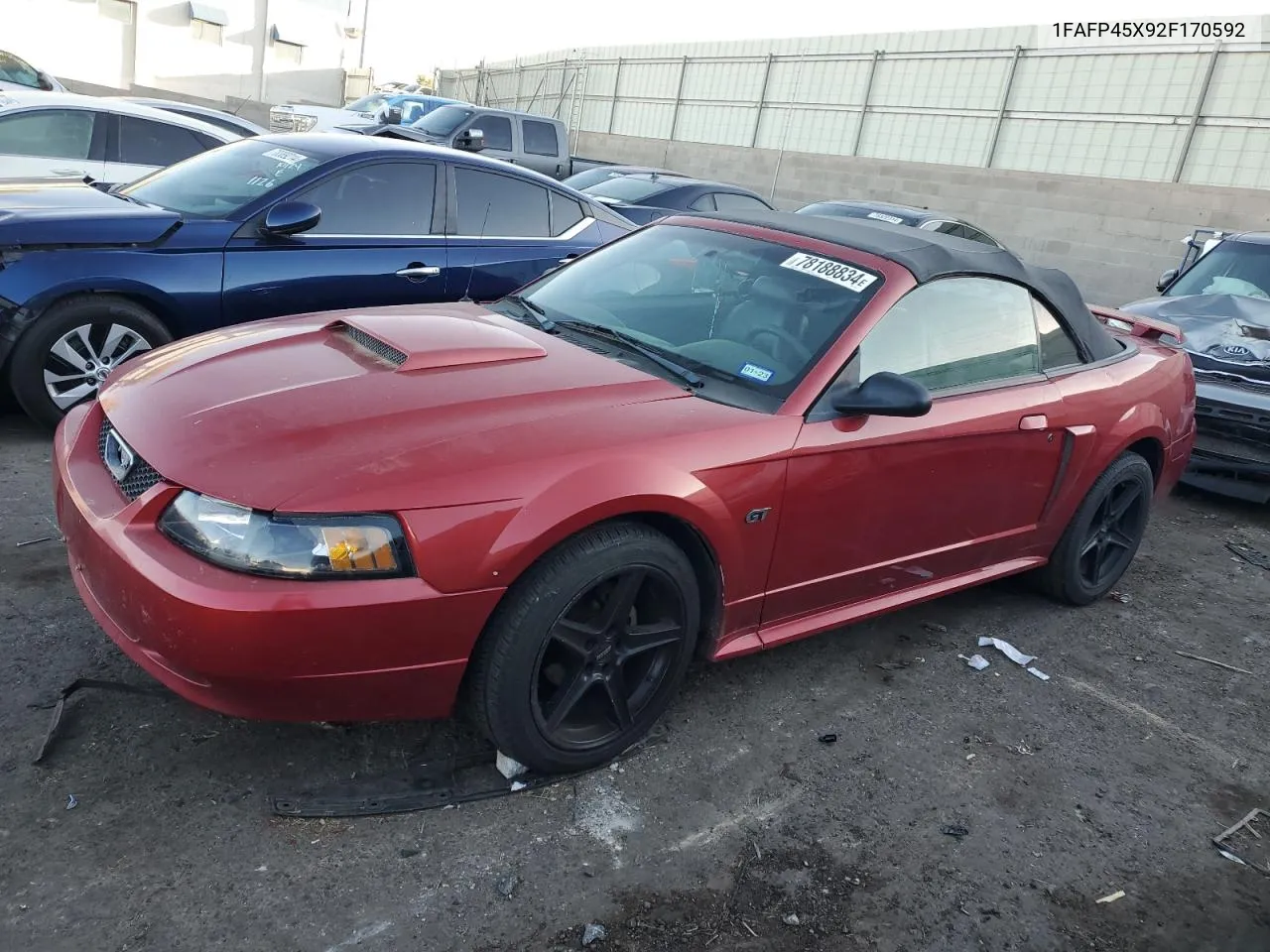 2002 Ford Mustang Gt VIN: 1FAFP45X92F170592 Lot: 78188834