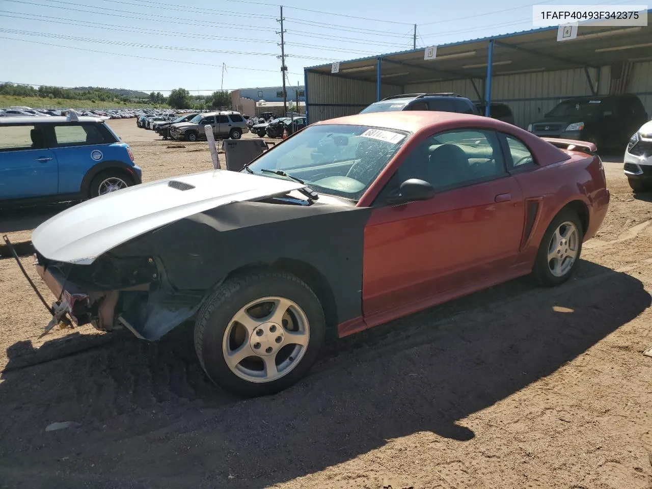 2003 Ford Mustang VIN: 1FAFP40493F342375 Lot: 68147924