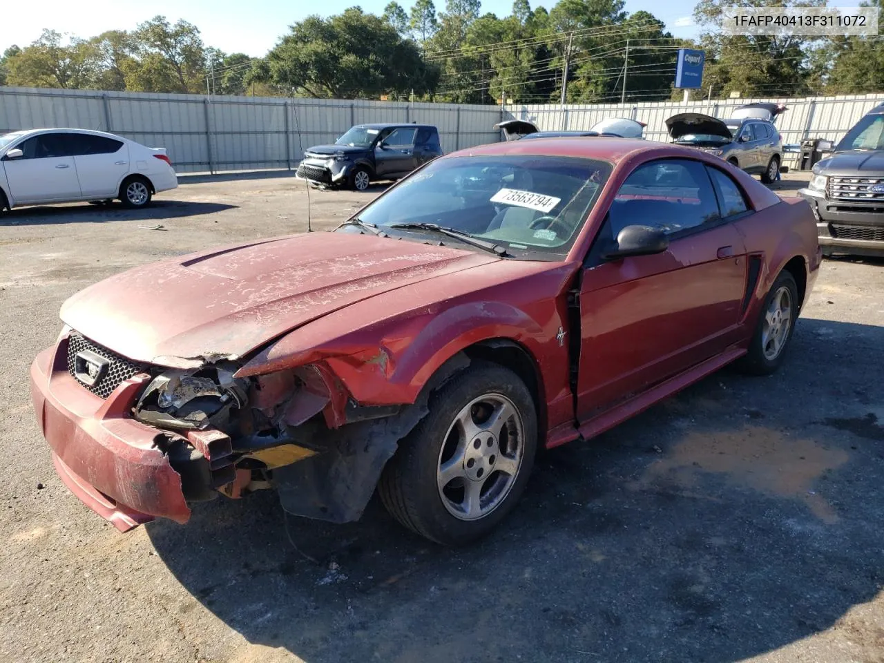 2003 Ford Mustang VIN: 1FAFP40413F311072 Lot: 73563794