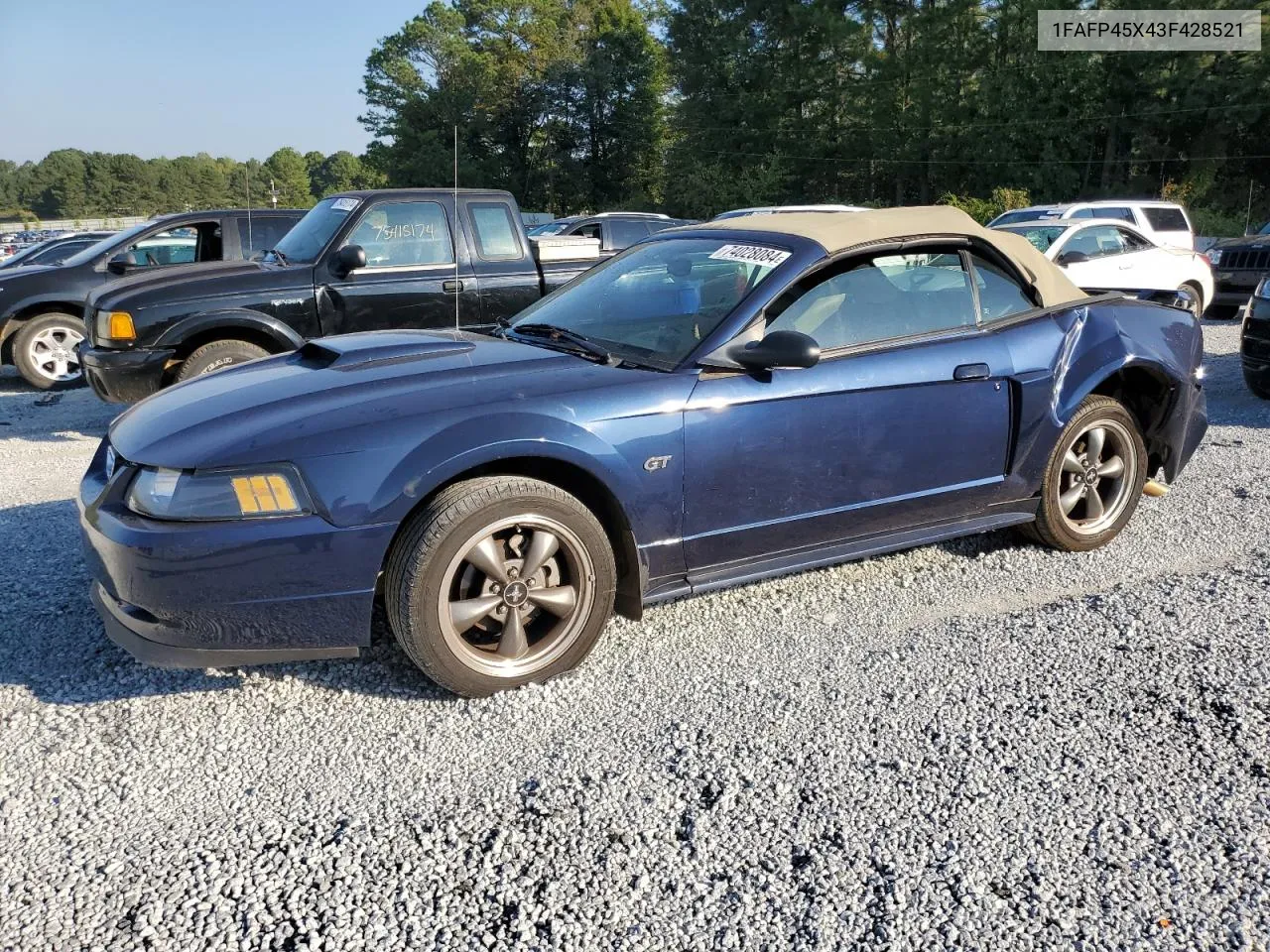 2003 Ford Mustang Gt VIN: 1FAFP45X43F428521 Lot: 74028084