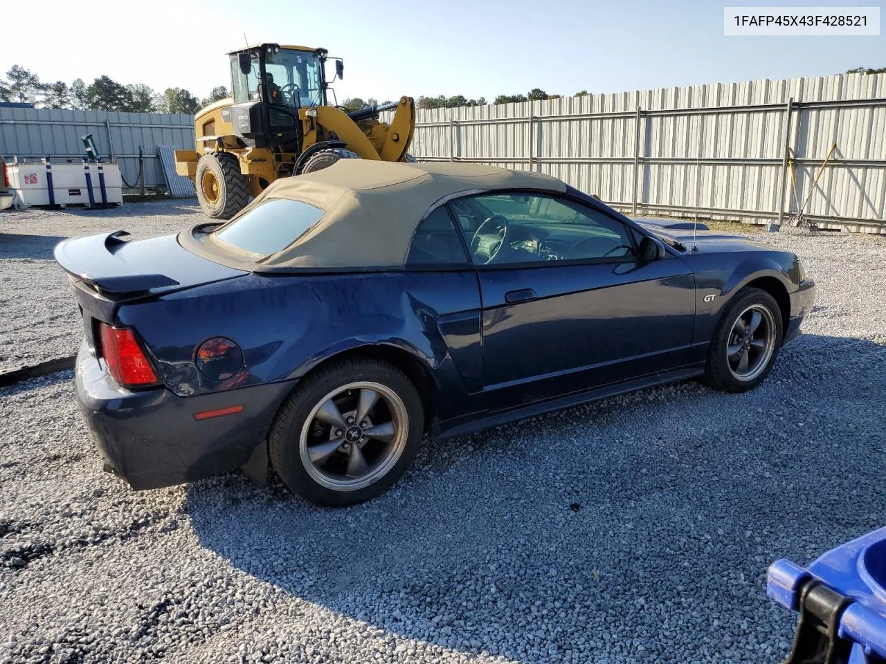 2003 Ford Mustang Gt VIN: 1FAFP45X43F428521 Lot: 74028084