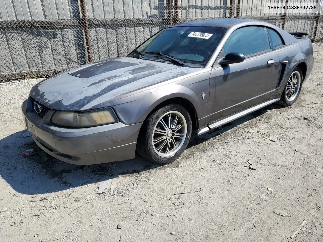 2003 Ford Mustang VIN: 1FAFP40433F392785 Lot: 74635564