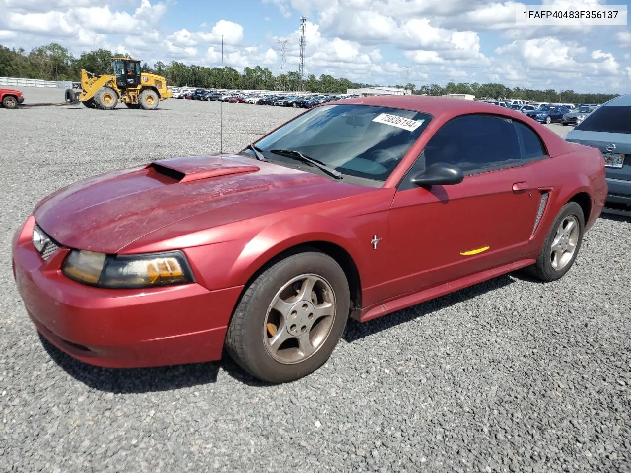 2003 Ford Mustang VIN: 1FAFP40483F356137 Lot: 75836194