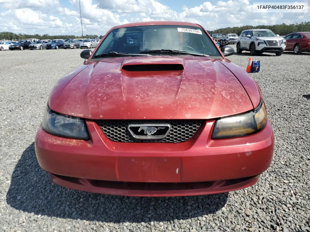 2003 Ford Mustang VIN: 1FAFP40483F356137 Lot: 75836194