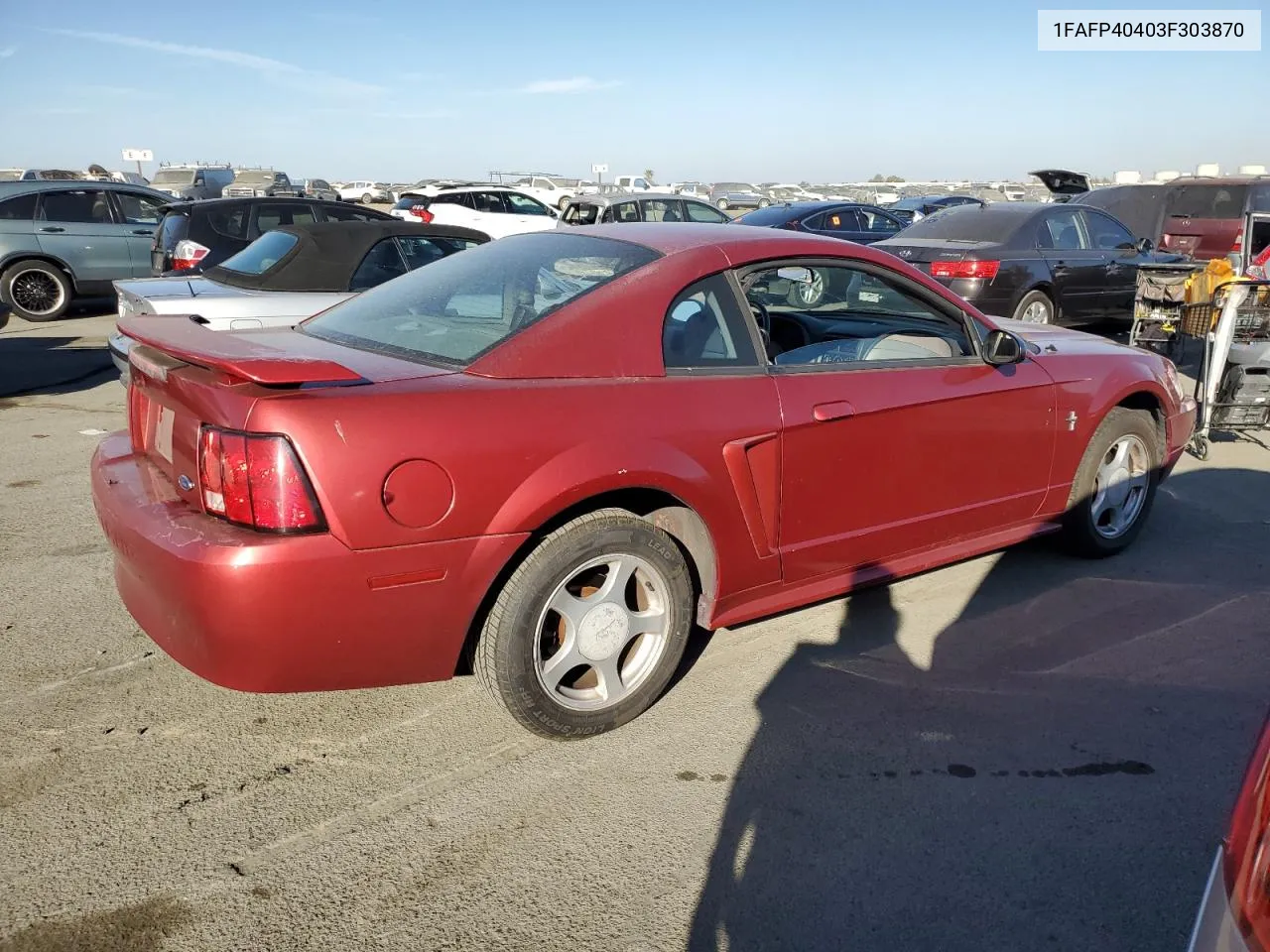 2003 Ford Mustang VIN: 1FAFP40403F303870 Lot: 77885234