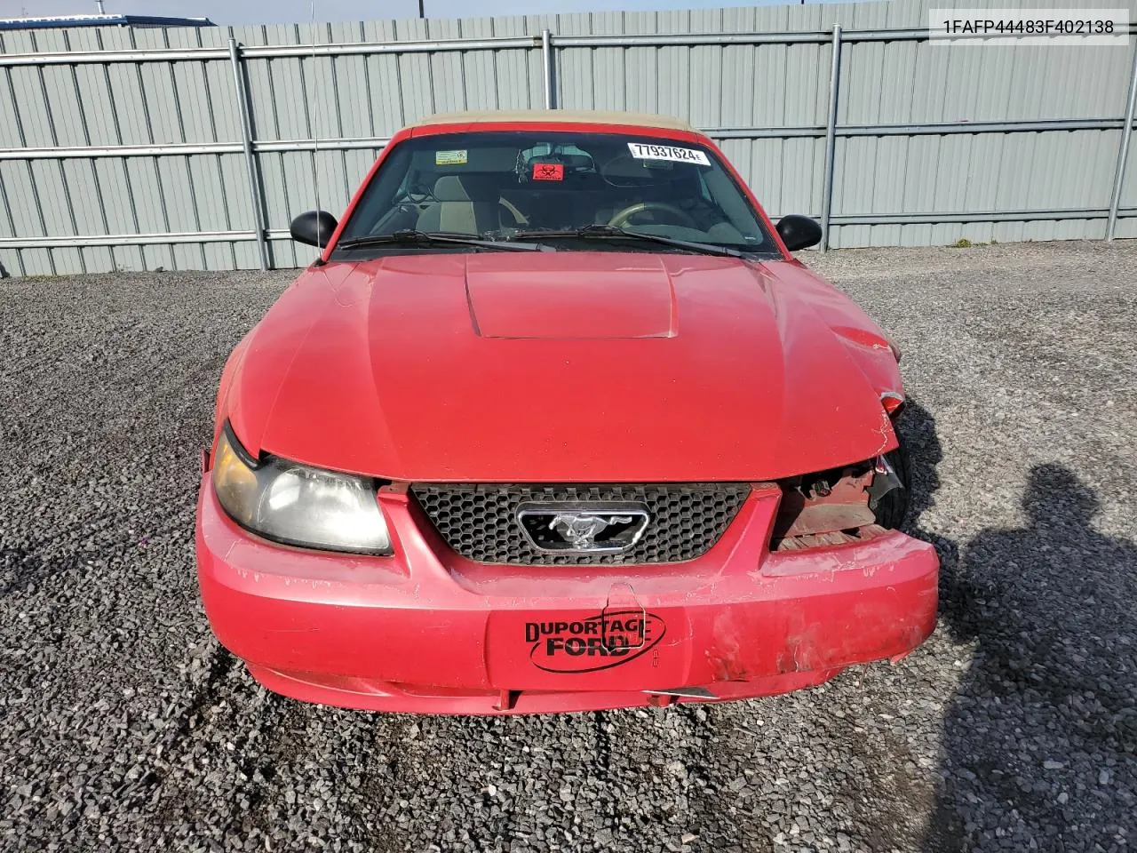 2003 Ford Mustang VIN: 1FAFP44483F402138 Lot: 77937624