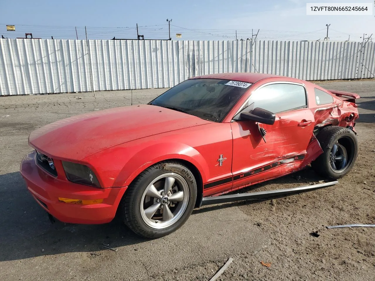 2006 Ford Mustang VIN: 1ZVFT80N665245664 Lot: 75739374