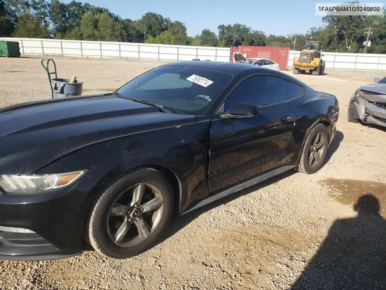 2016 Ford Mustang VIN: 1FA6P8AM1G5240800 Lot: 75092774