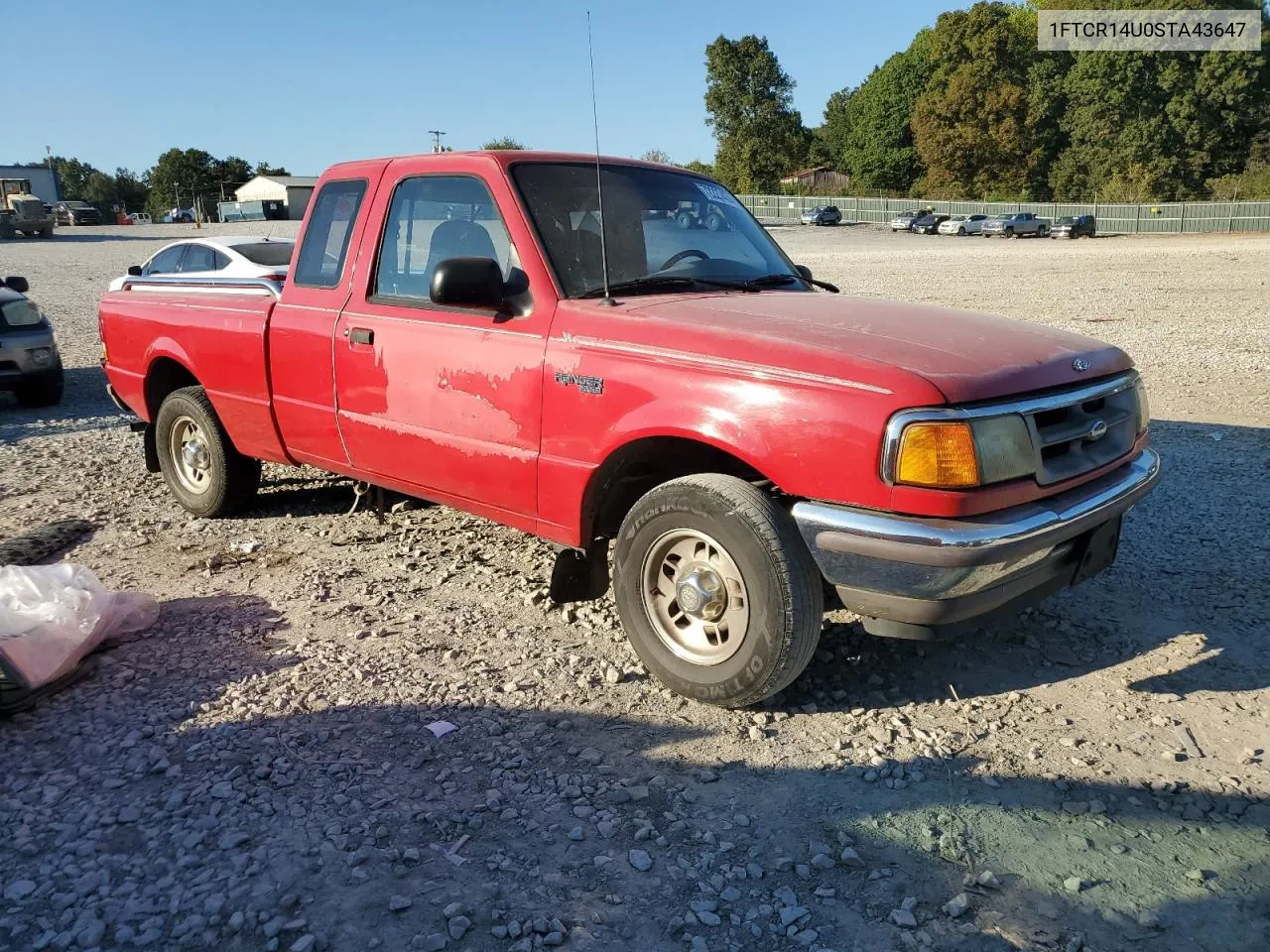 1995 Ford Ranger Super Cab VIN: 1FTCR14U0STA43647 Lot: 72227474