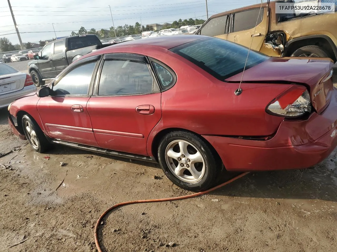 2002 Ford Taurus Se VIN: 1FAFP53U92A228678 Lot: 75174134