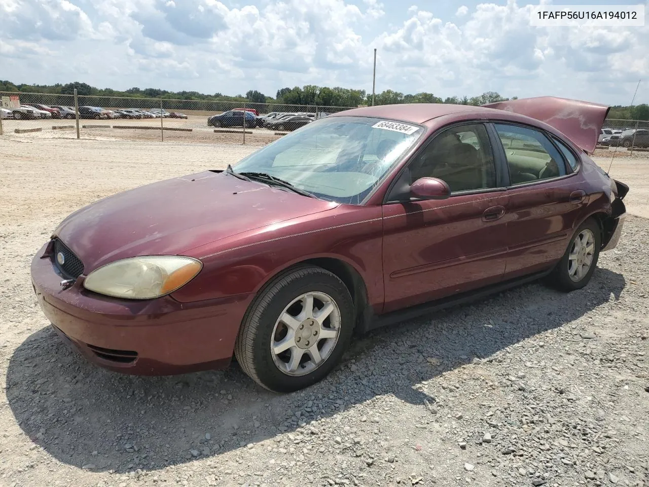 2006 Ford Taurus Sel VIN: 1FAFP56U16A194012 Lot: 68463384