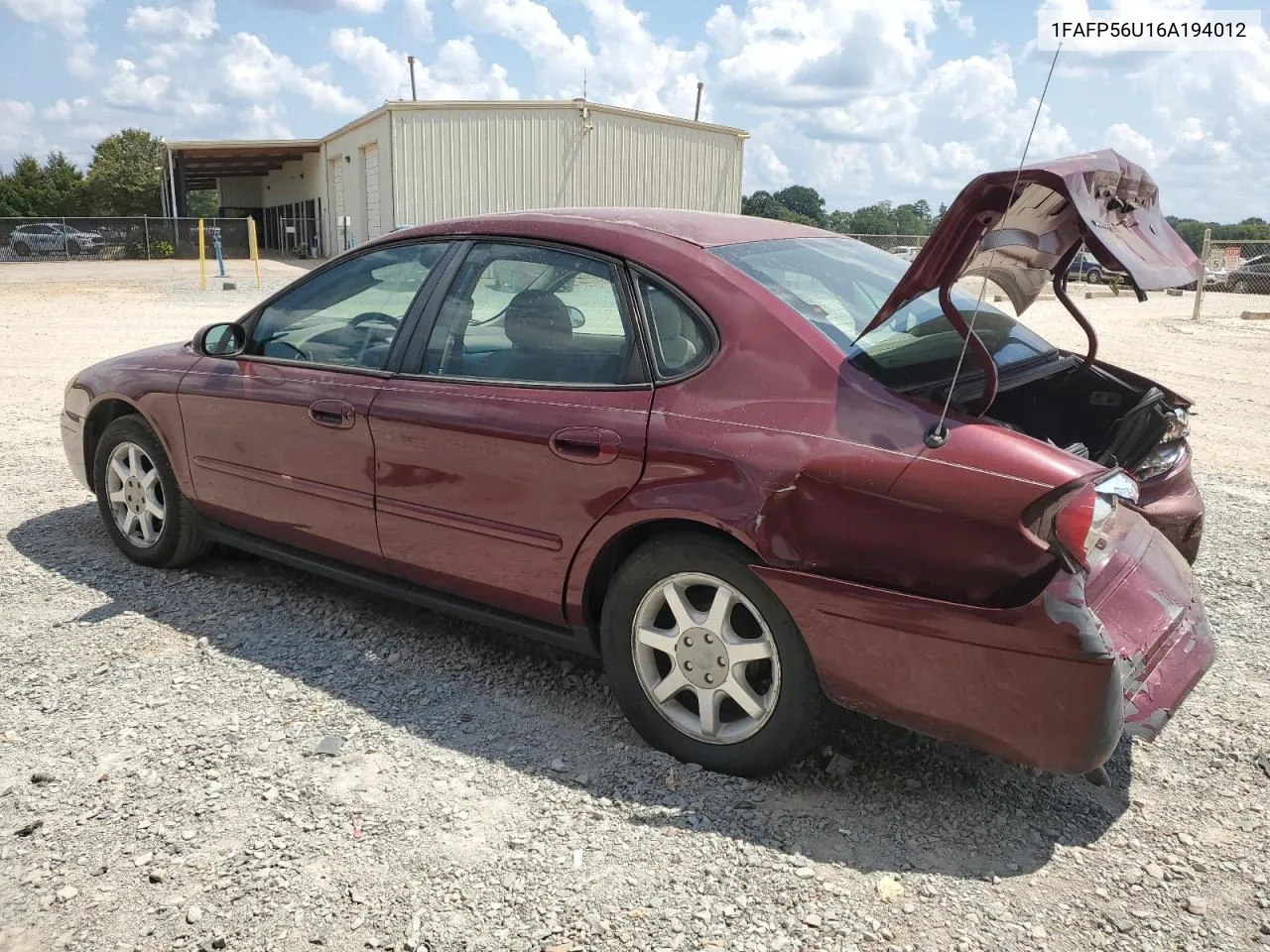 2006 Ford Taurus Sel VIN: 1FAFP56U16A194012 Lot: 68463384