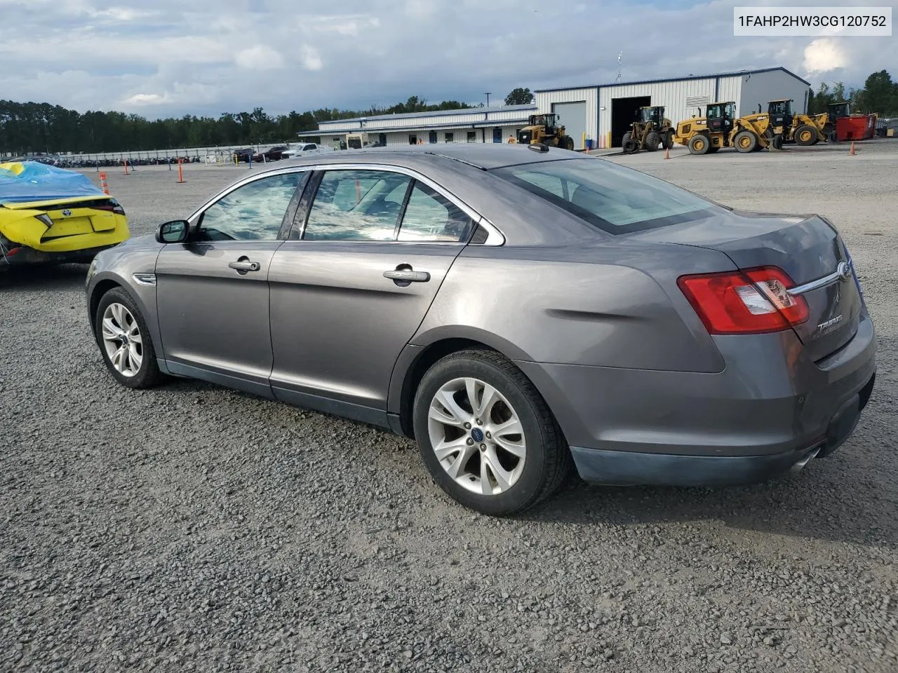 2012 Ford Taurus Sel VIN: 1FAHP2HW3CG120752 Lot: 73754514