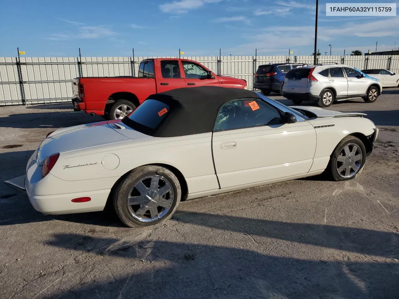 2002 Ford Thunderbird VIN: 1FAHP60A32Y115759 Lot: 77490254