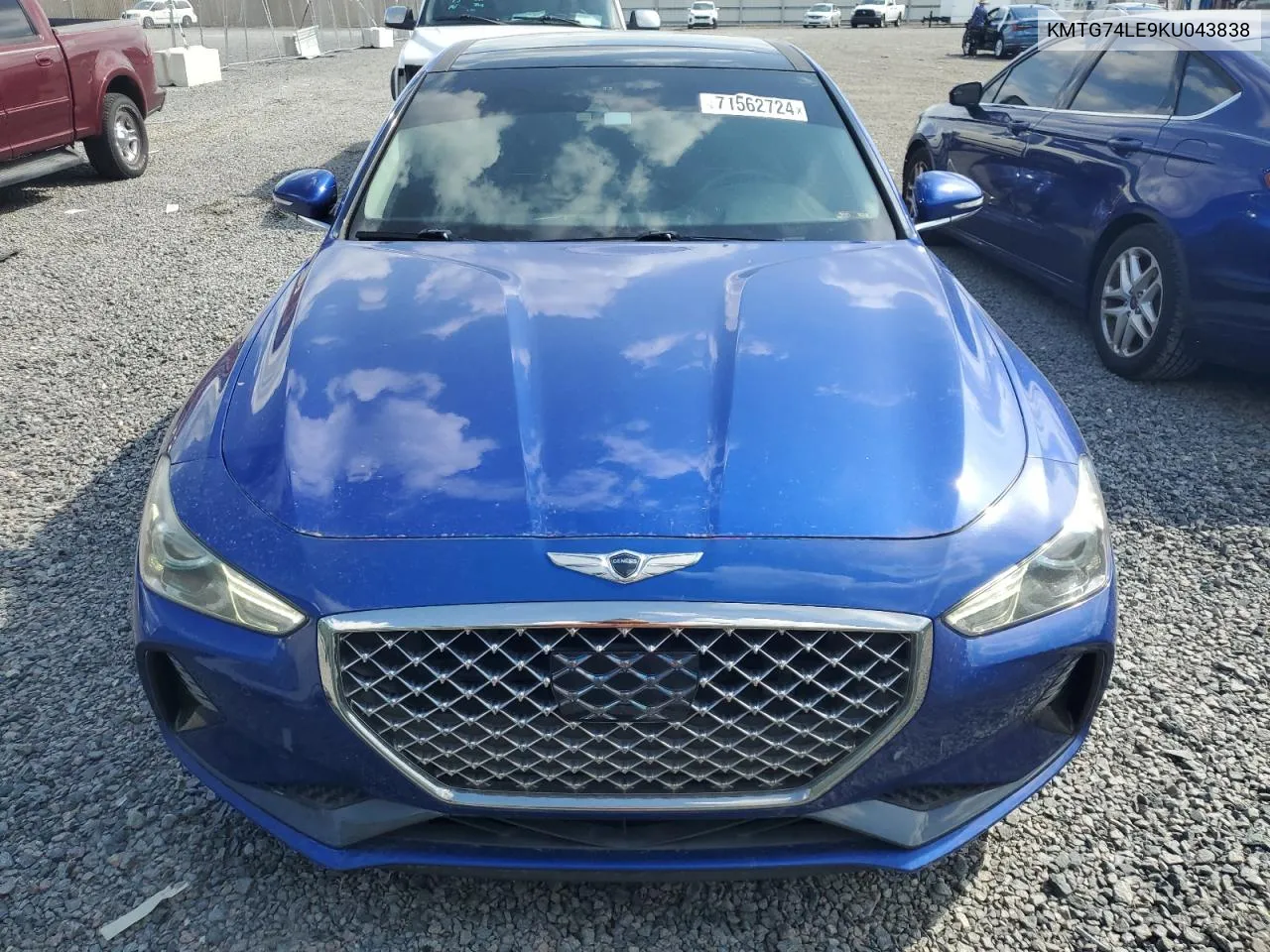 KMTG74LE9KU043838 2019 Genesis G70 Elite