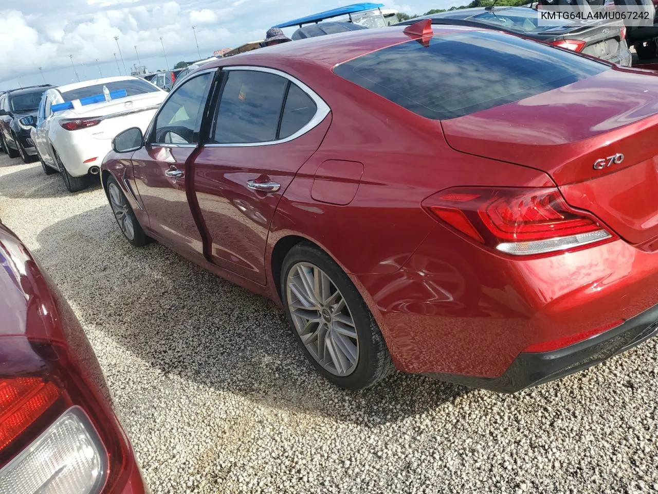 2021 Genesis G70 VIN: KMTG64LA4MU067242 Lot: 76207144