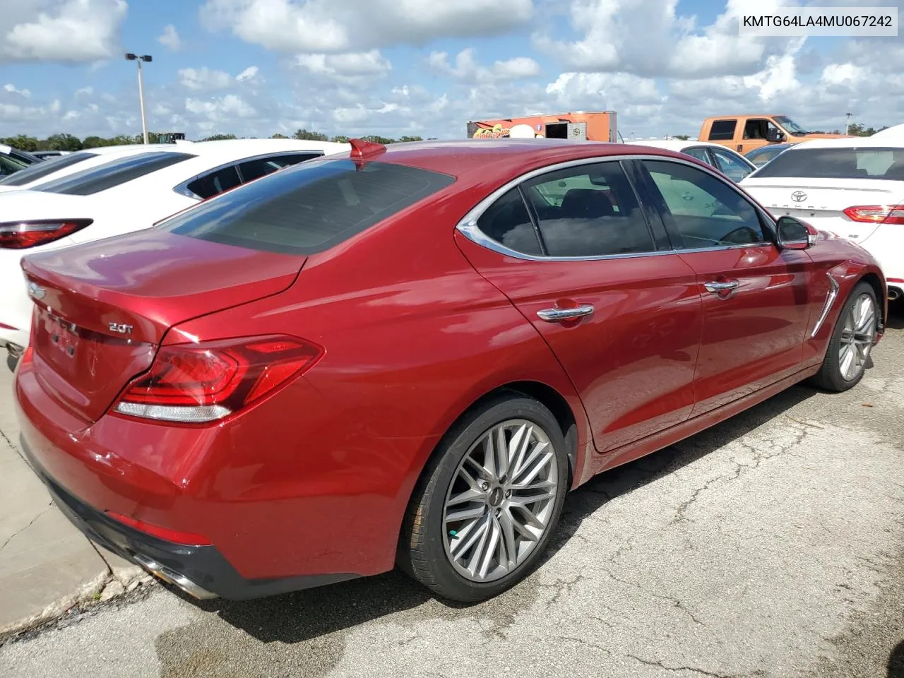 2021 Genesis G70 VIN: KMTG64LA4MU067242 Lot: 76207144