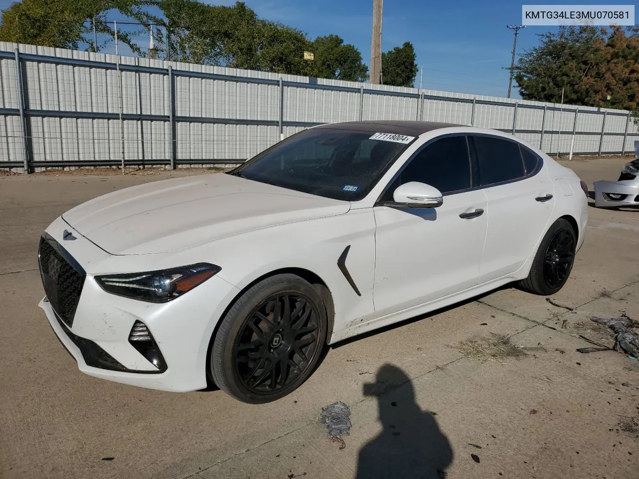 2021 Genesis G70 Prestige VIN: KMTG34LE3MU070581 Lot: 77118004