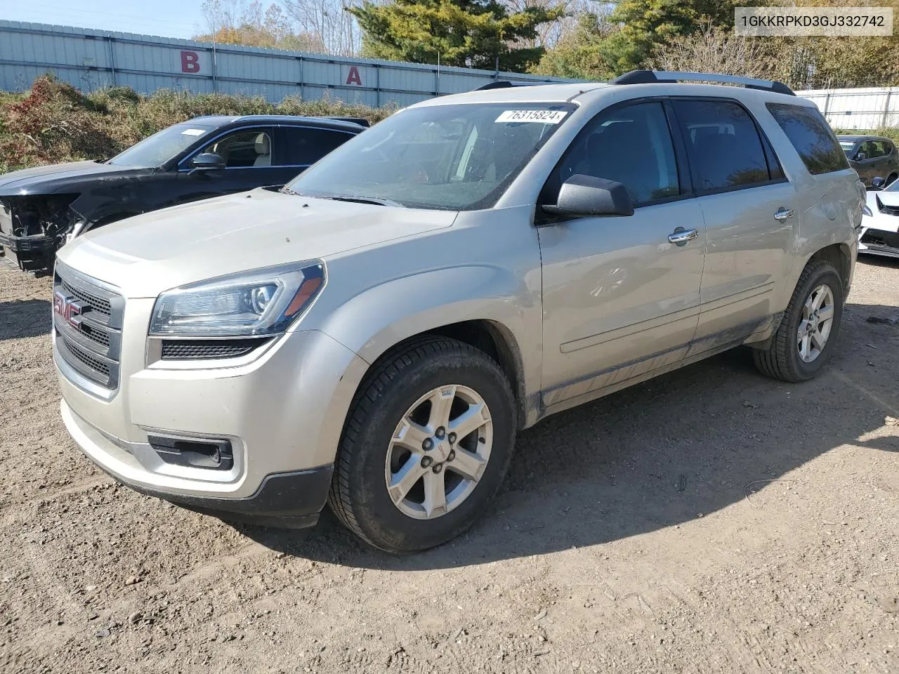 2016 GMC Acadia Sle VIN: 1GKKRPKD3GJ332742 Lot: 76315824