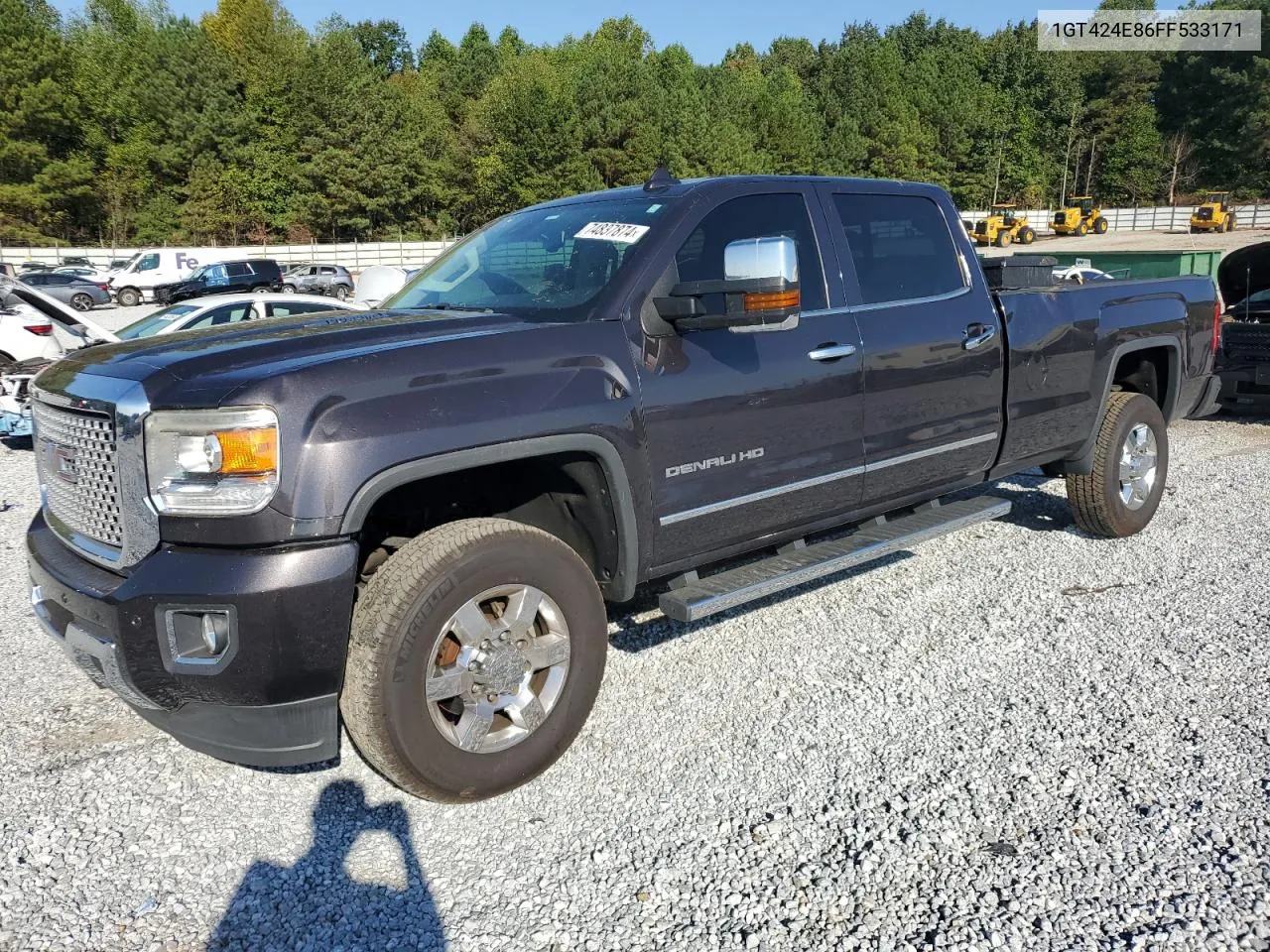 2015 GMC Sierra K3500 Denali VIN: 1GT424E86FF533171 Lot: 74837874