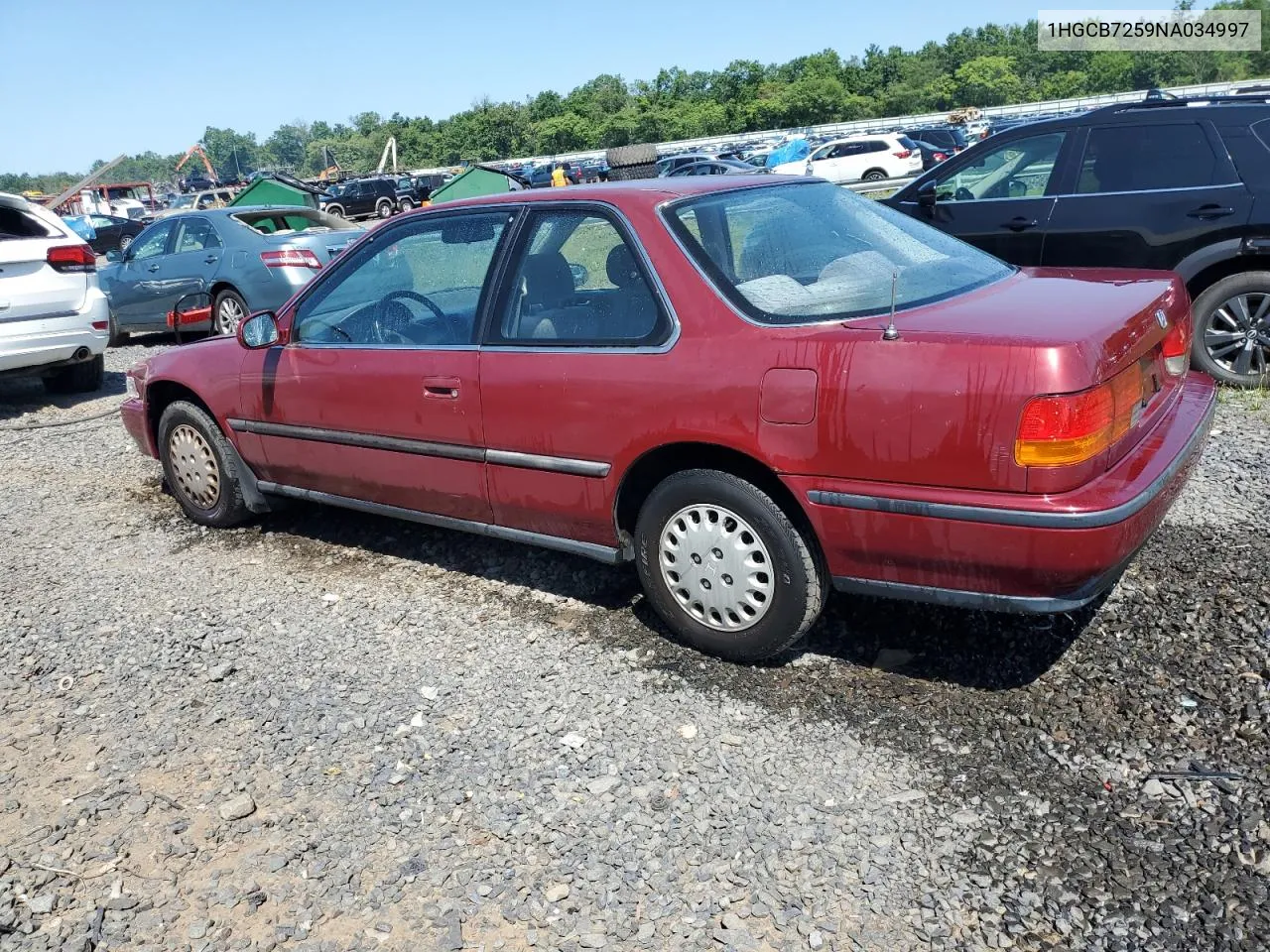 1992 Honda Accord Lx VIN: 1HGCB7259NA034997 Lot: 63596344