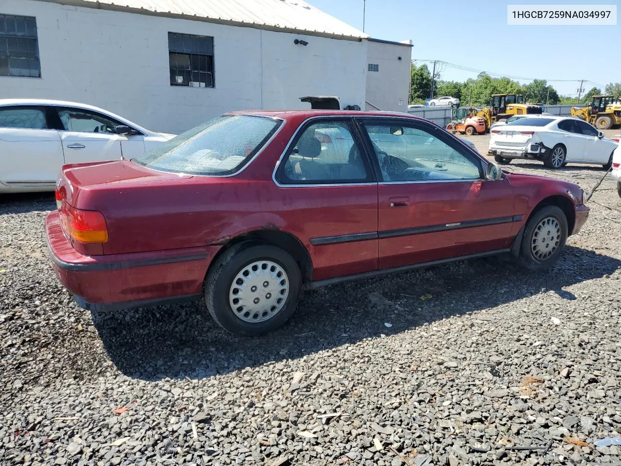 1992 Honda Accord Lx VIN: 1HGCB7259NA034997 Lot: 63596344