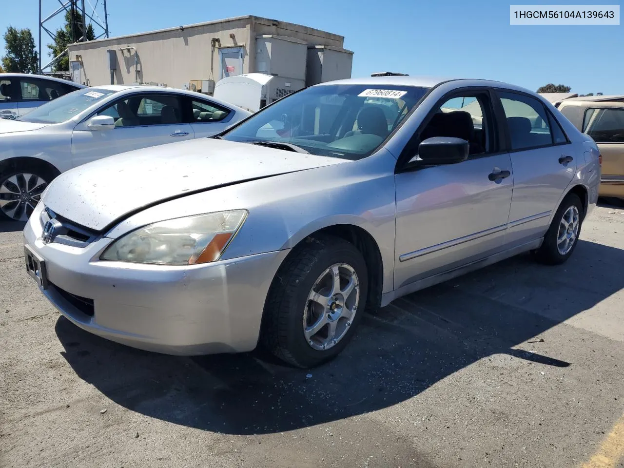 2004 Honda Accord Dx VIN: 1HGCM56104A139643 Lot: 67960814