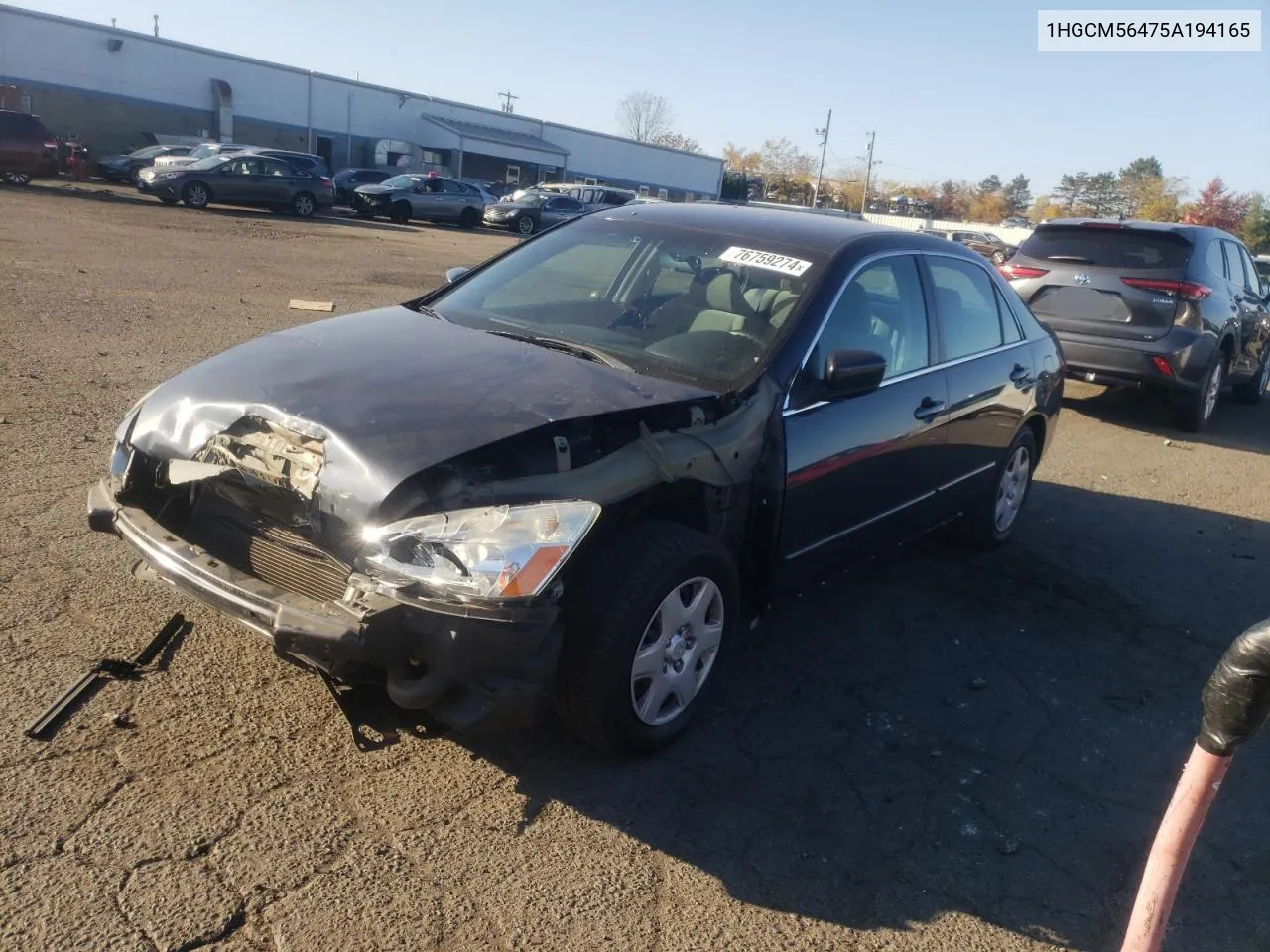 2005 Honda Accord Lx VIN: 1HGCM56475A194165 Lot: 76759274