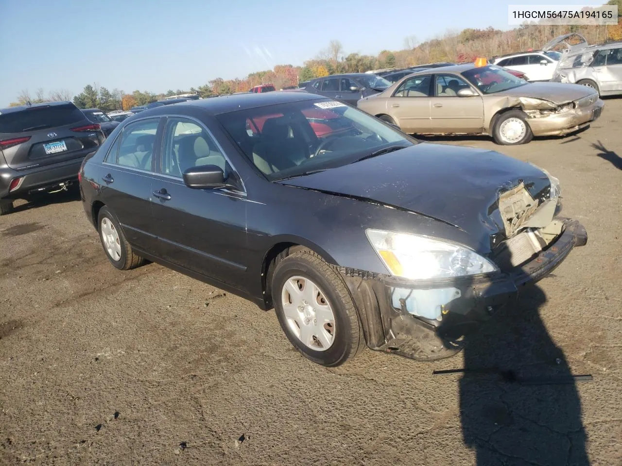 2005 Honda Accord Lx VIN: 1HGCM56475A194165 Lot: 76759274