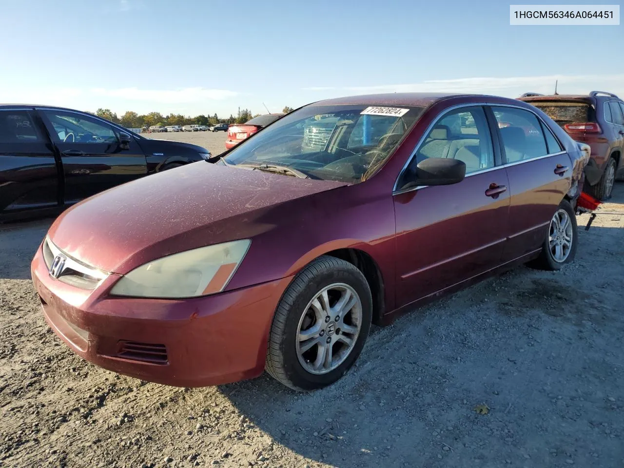 1HGCM56346A064451 2006 Honda Accord Se