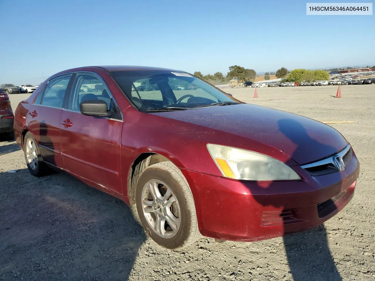 2006 Honda Accord Se VIN: 1HGCM56346A064451 Lot: 77262824