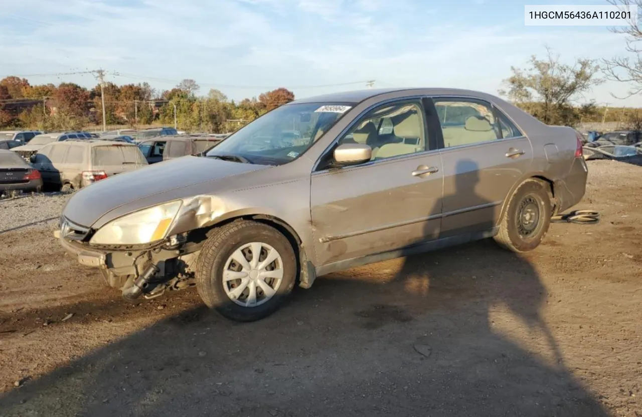 2006 Honda Accord Lx VIN: 1HGCM56436A110201 Lot: 78493964