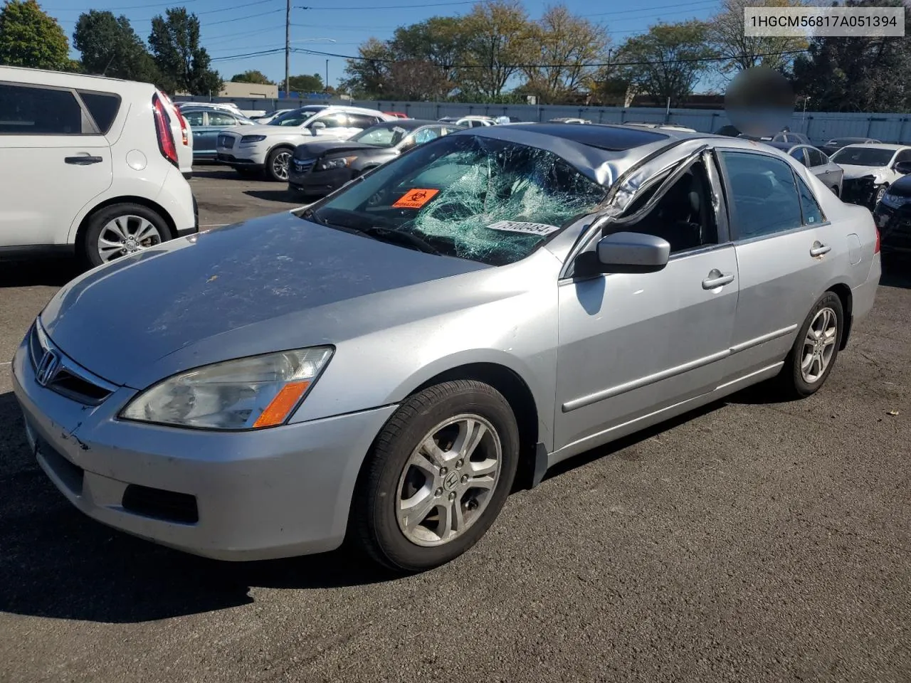 2007 Honda Accord Ex VIN: 1HGCM56817A051394 Lot: 75100484