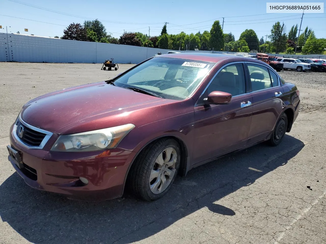 2009 Honda Accord Exl VIN: 1HGCP36889A051665 Lot: 57980584