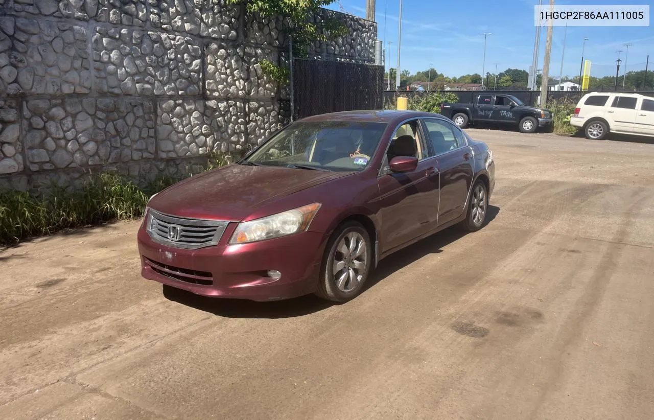 2010 Honda Accord Exl VIN: 1HGCP2F86AA111005 Lot: 71433024