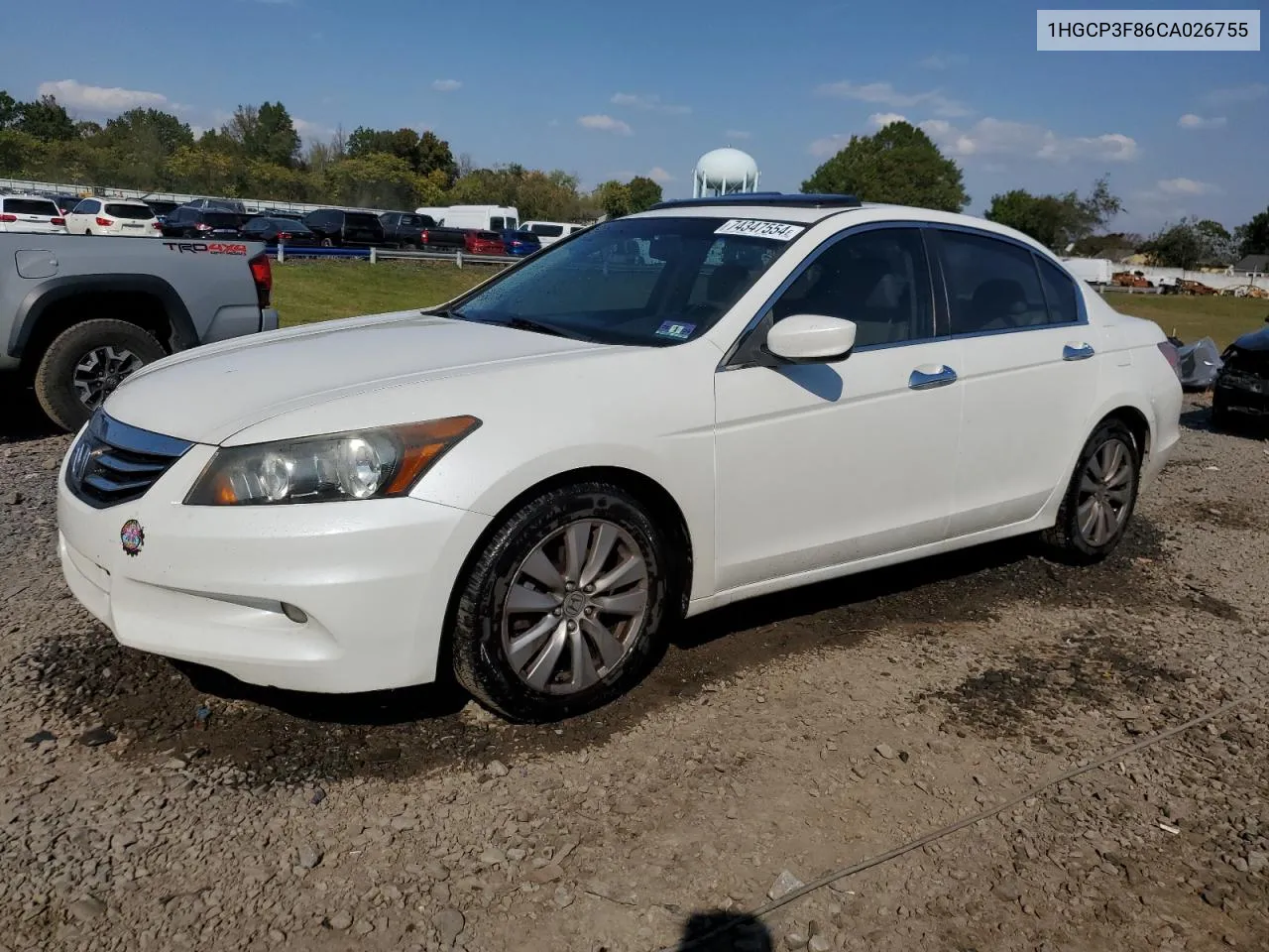 2012 Honda Accord Exl VIN: 1HGCP3F86CA026755 Lot: 74347554