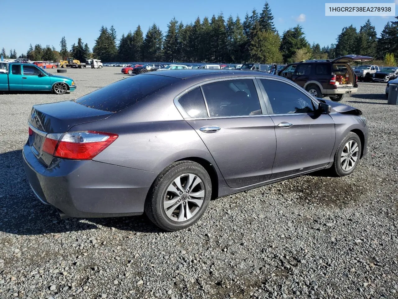 2014 Honda Accord Lx VIN: 1HGCR2F38EA278938 Lot: 76938814