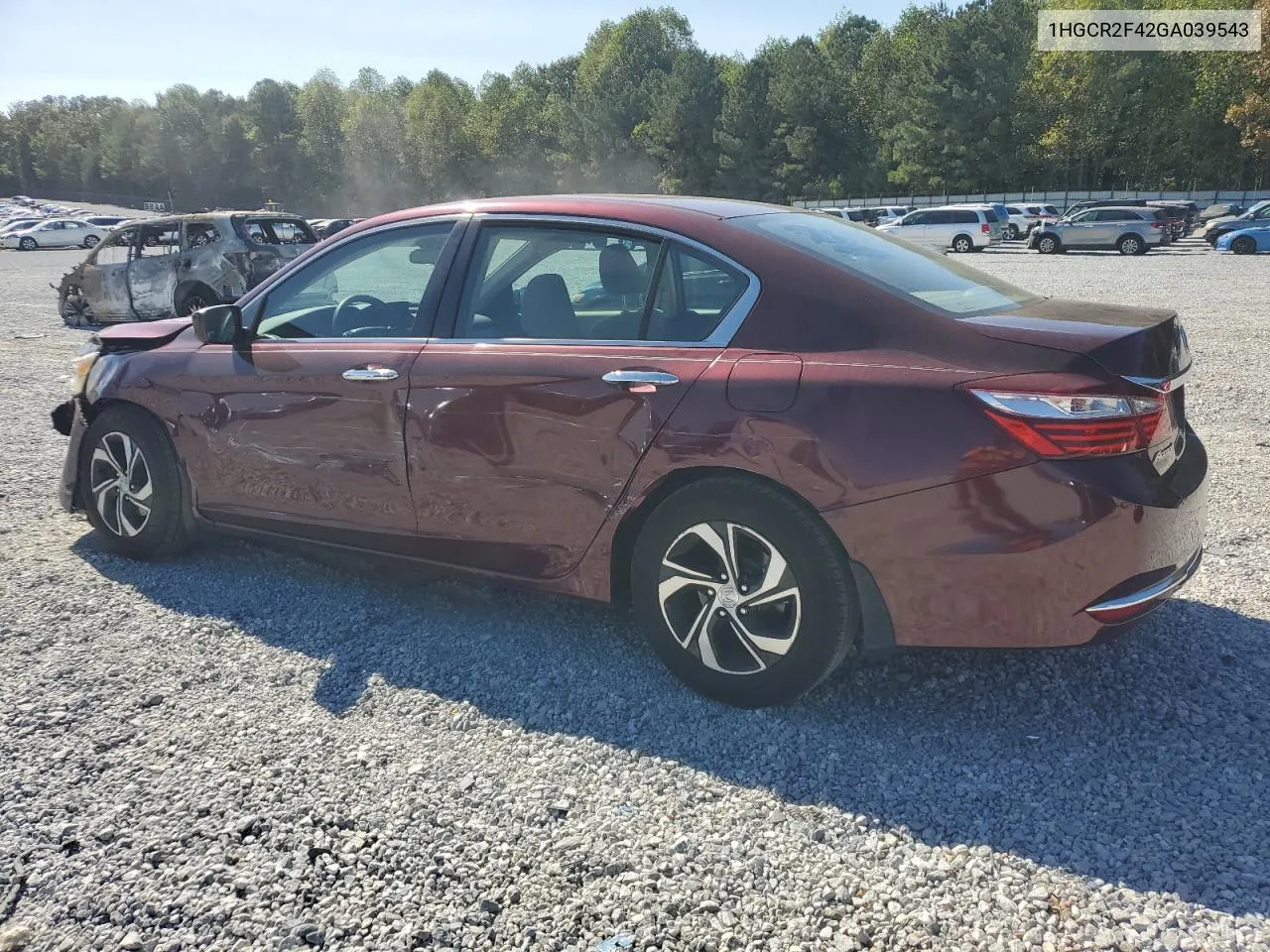 2016 Honda Accord Lx VIN: 1HGCR2F42GA039543 Lot: 78585164