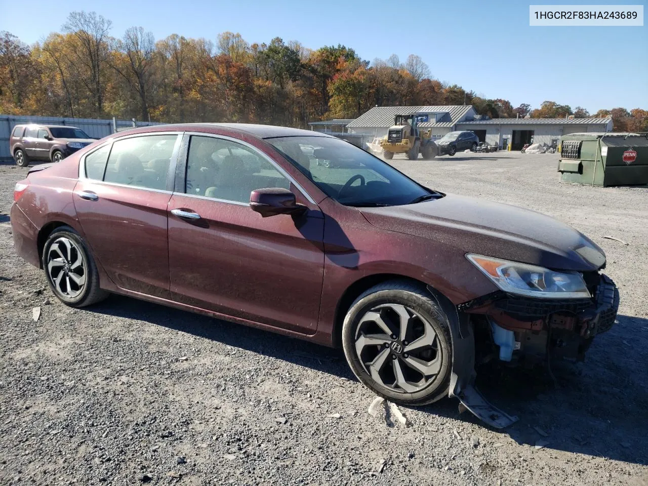 2017 Honda Accord Exl VIN: 1HGCR2F83HA243689 Lot: 77473184