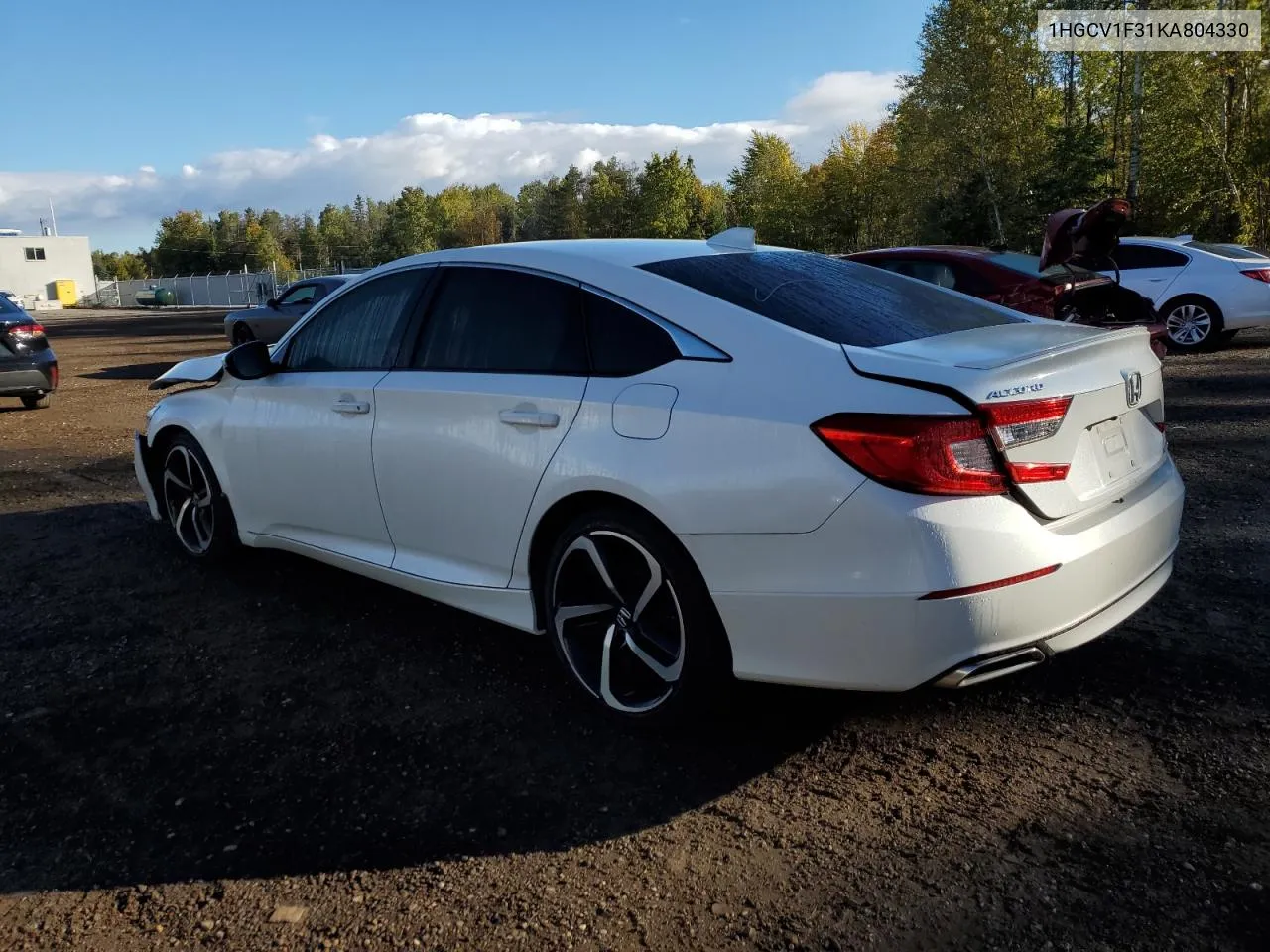 2019 Honda Accord Sport VIN: 1HGCV1F31KA804330 Lot: 75118054