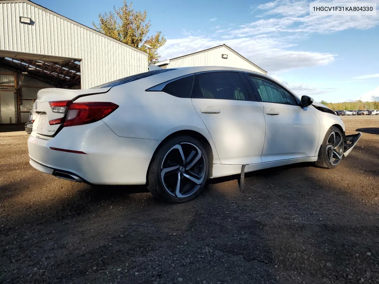 2019 Honda Accord Sport VIN: 1HGCV1F31KA804330 Lot: 75118054