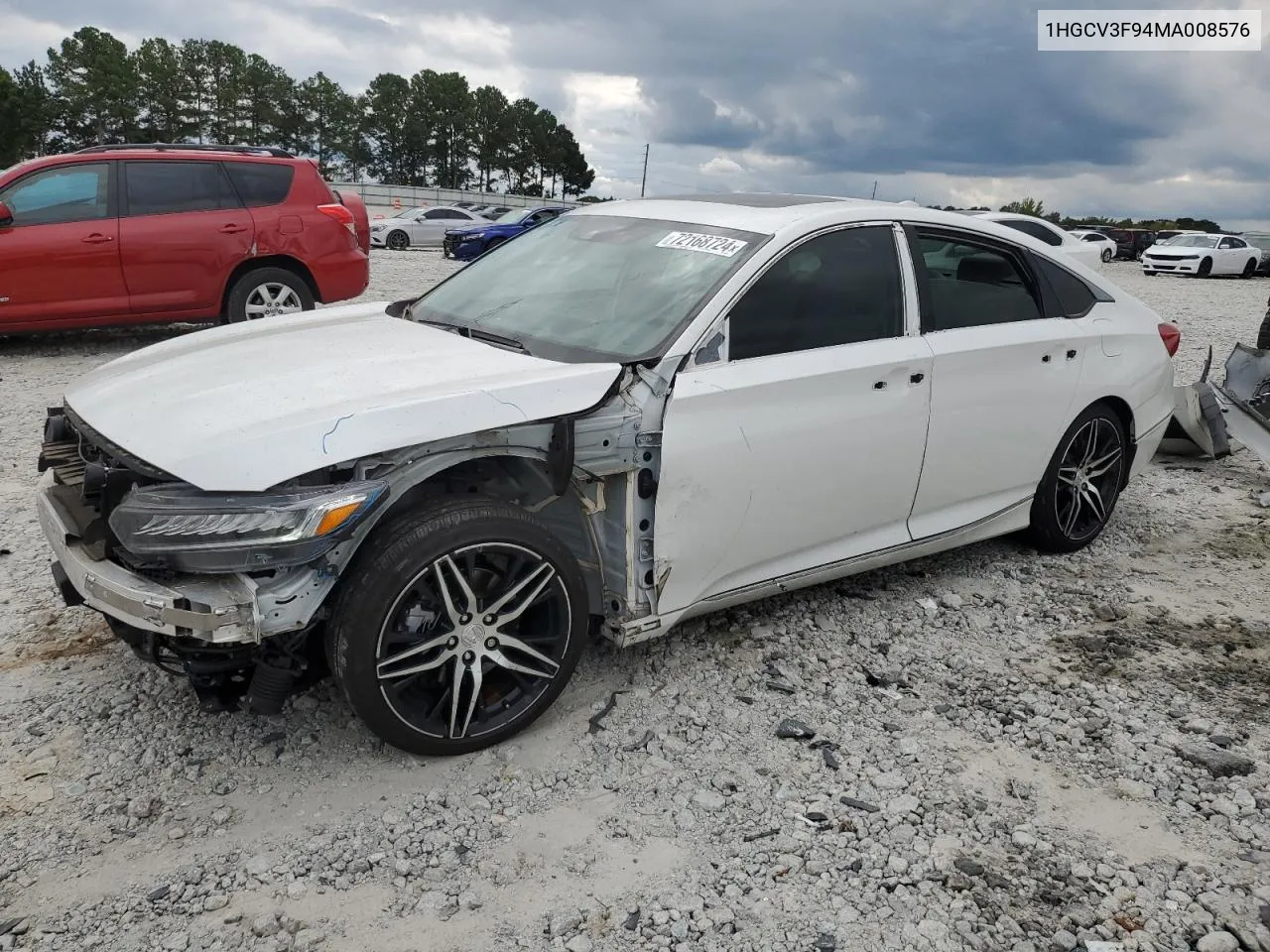 1HGCV3F94MA008576 2021 Honda Accord Touring Hybrid