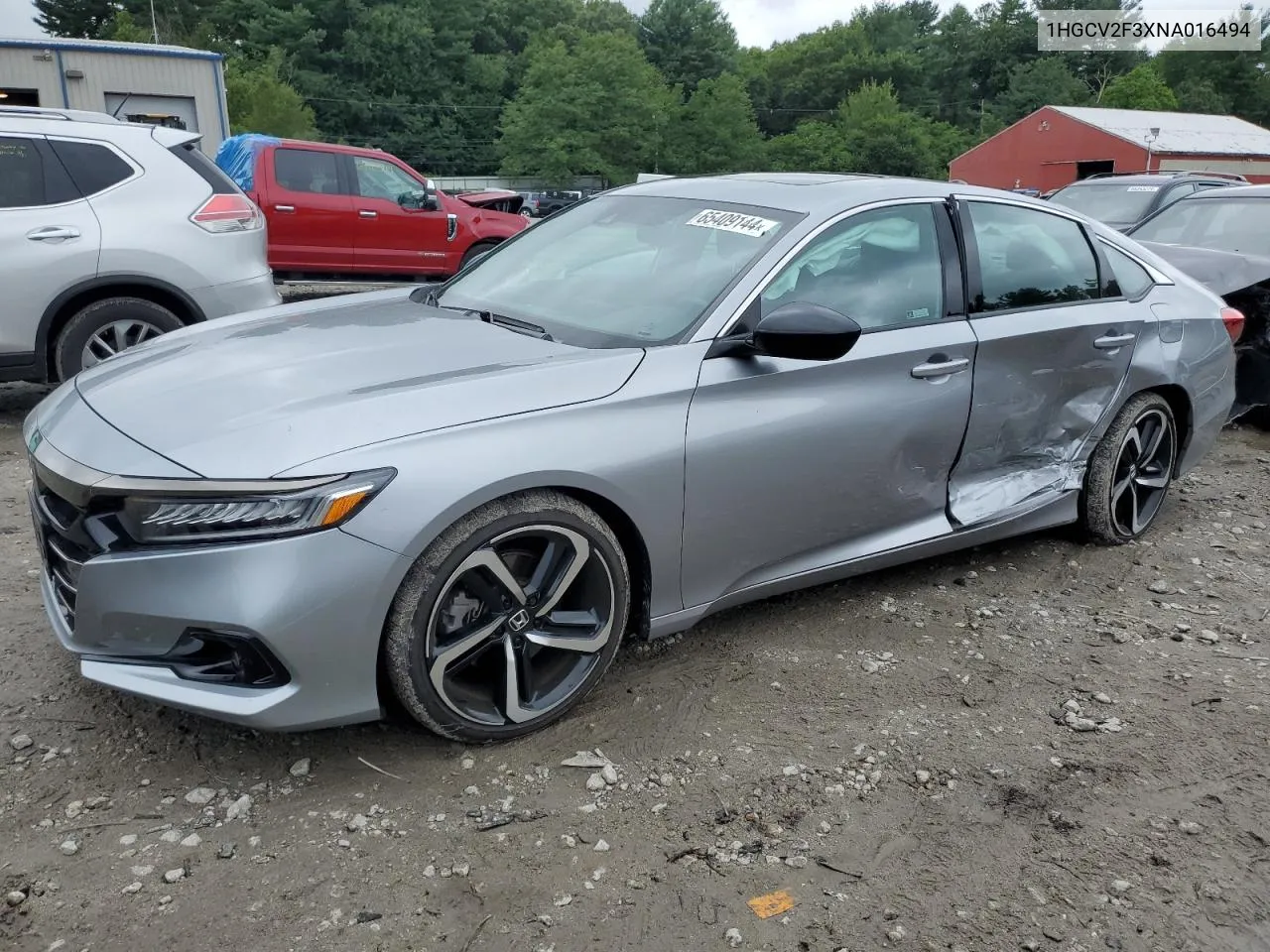 2022 Honda Accord Sport VIN: 1HGCV2F3XNA016494 Lot: 65409144