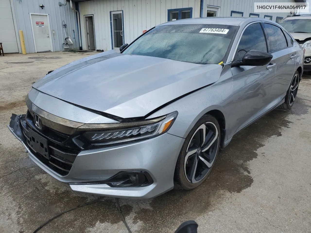 2022 Honda Accord Sport Se VIN: 1HGCV1F46NA064917 Lot: 67763404