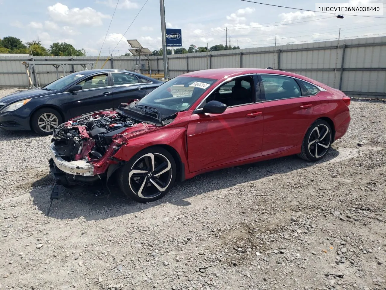 2022 Honda Accord Sport VIN: 1HGCV1F36NA038440 Lot: 69844714