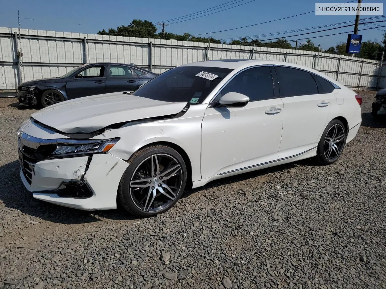 2022 Honda Accord Touring VIN: 1HGCV2F91NA008840 Lot: 70093174